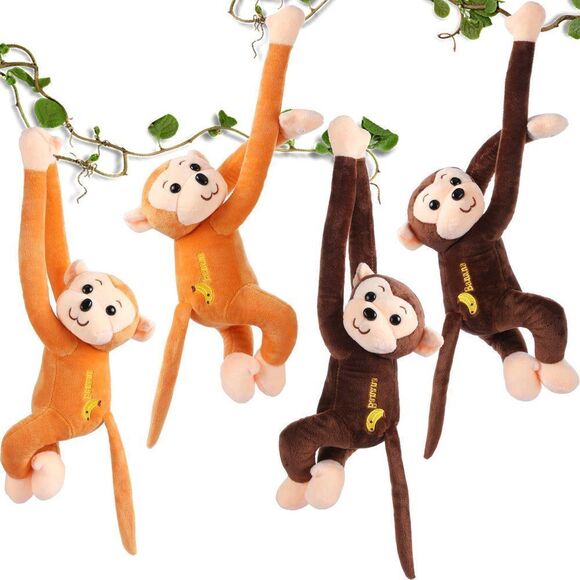 4-Pack 17.8" Hanging Stuffed Monkeys with Hook & Loop Fasteners - Plush Toy Gif - Picture 1 of 7